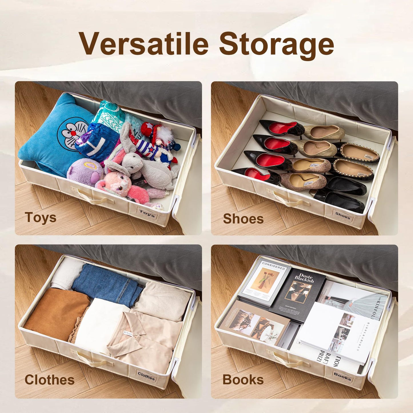 1 piece Black Size L Collapsible Underbed Storage Organizer with Wheels - Fabric Bin with Dustproof Lid