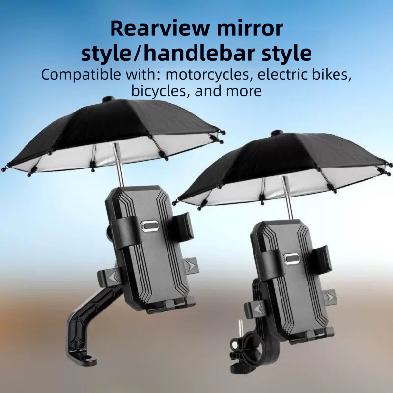 2-Pack Shock-Absorbing and Non-Slip Rearview Mirror Phone Holder with Detachable Mini Umbrella - , Waterproof & Windproof and Sunshade, 360° rotatable
