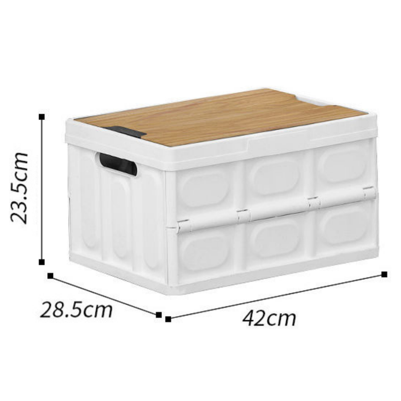 Black Collapsible Medium Standard Storage Box with Wooden Table Top(42x28x23CM) - Car Trunk Organiser for Australian Camping & Home Use