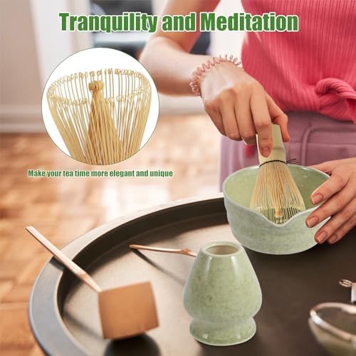 Matcha green Complete Matcha Tea Ceremony Set - 4-Piece Japanese Traditional Whisk, Bowl, Whisk Holder & Scoop for Authentic Preparation at Home