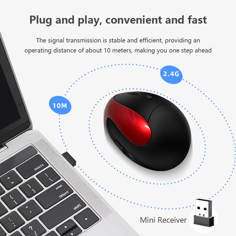 Red 3rd Gen Vertical Wireless Mouse with USB-C Charging - Ergonomic 2.4G Silent Click Design for Office and Laptop Use