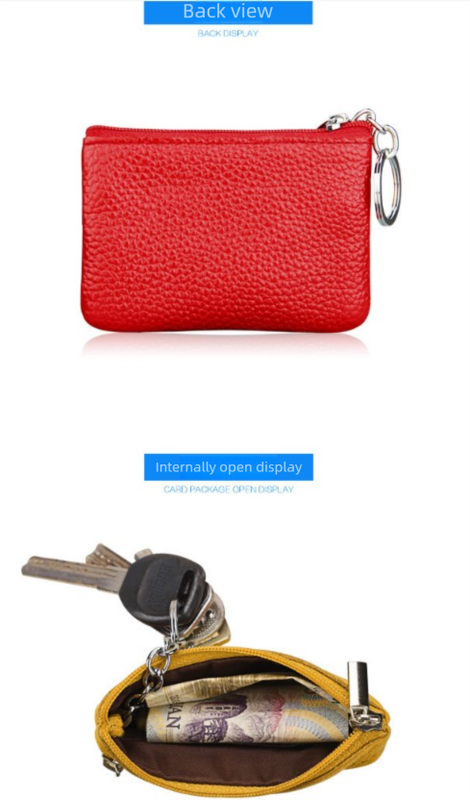 Small Coin Purse Key Ring Wallet Mini Change Pouch Dual Zipper Pocket PU Leather Portable Storage Bag Rose Red