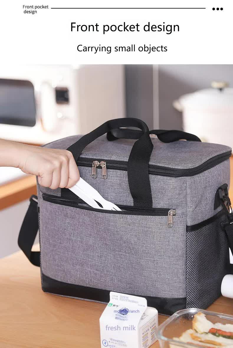 Large 18L Insulated Cooler Bag - Leakproof Thermal Lunch Tote with Shoulder Strap - Heavy Duty Grey Picnic Box for Beach, Camping & Work