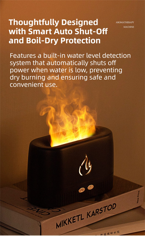 White 3D Simulation Flame Aroma Diffuser & Humidifier - Ultrasonic Desktop Mister with 7-Color LED Light and Automatic Scent Spray (200ML)