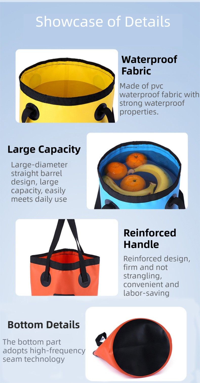 20L Black Outdoor PVC Folding Water Bucket - Portable Fishing Barrel, Camping Water Storage, Car Washing Bag