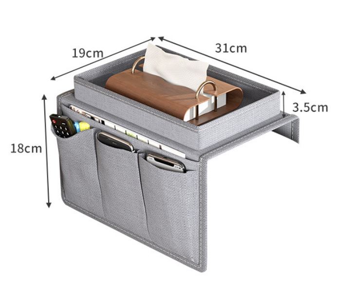 Beige Foldable Sofa Armrest Organizer With 3-Zones - 20kg Load Capacity, Thickended Oxford Cloth Storage Bag for Dorms, Cars & Living Rooms