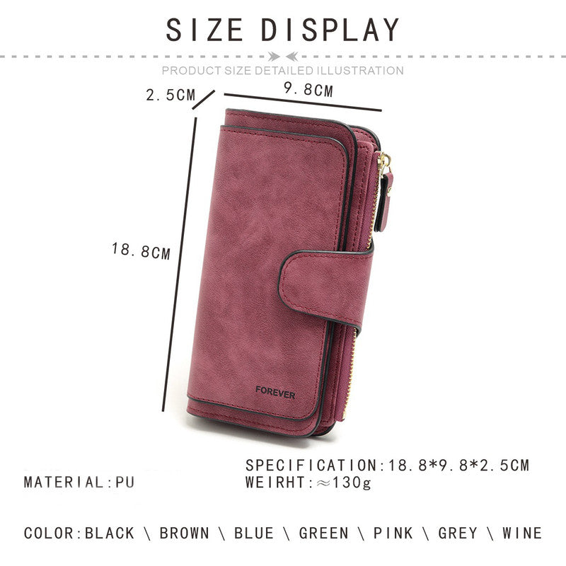 Grey Large Capacity Long Wallet Frosted PU Leather Clutch Bag with 14 Card Slots and Zipper Compartment fits Smartphone for Everyday Use Australia
