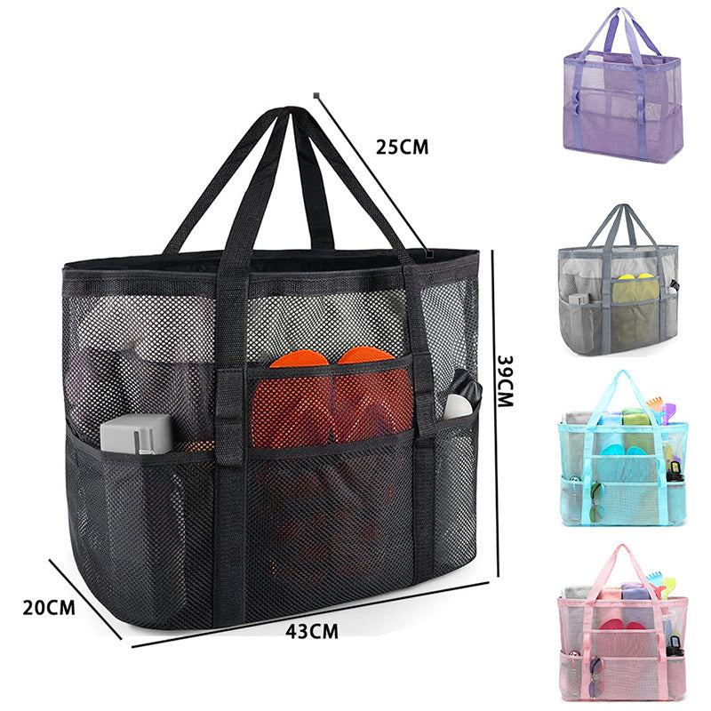 2-PCS Sky blue Mesh Beach Tote Bag – Large Capacity Swim Gear Organizer with Multiple Pockets for Shoes, Swimsuits, and Essentials