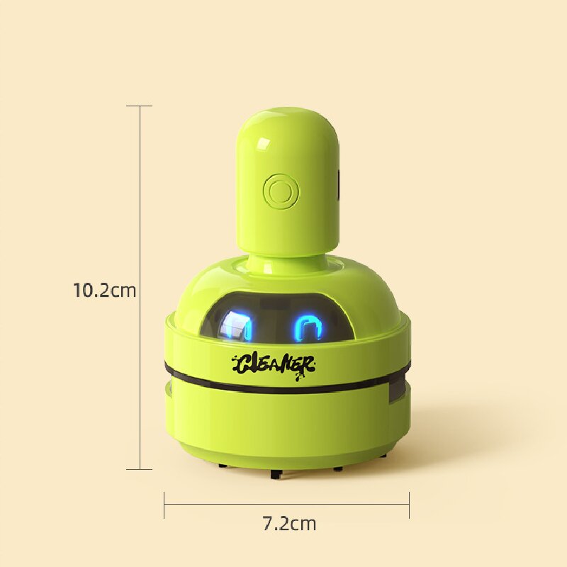 Green Compact Desktop Vacuum Cleaner – Rechargeable Mini Dust Collector for Eraser Shavings, Pencil Shavings, Paper Scraps, and Fine Debris