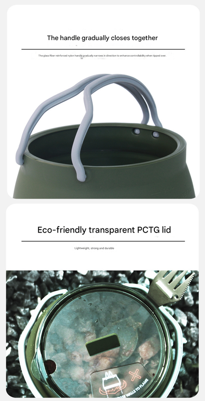 Black 1L Portable Collapsible Camping Kettle - Food-Grade Silicone Body with 304 Stainless Steel Base, Compatible with Induction & Gas Stoves
