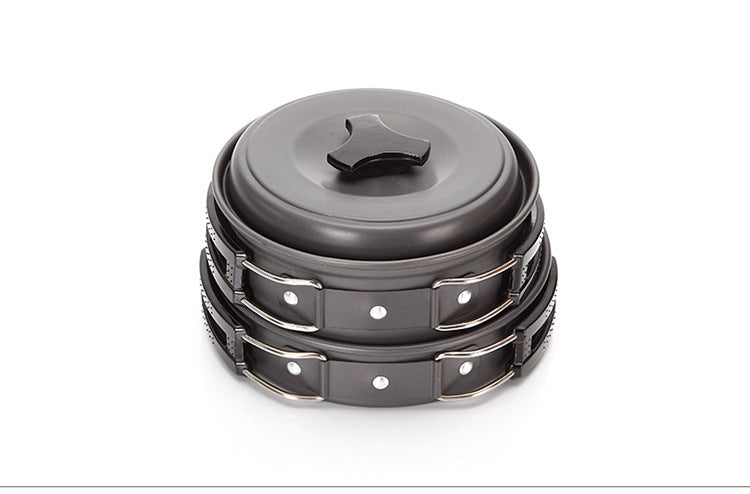 8-Piece Black Lightweight Outdoor Camping Cookware Set - 1/2 Person Portable High-Efficiency Thermal Cooking Nested Kit
