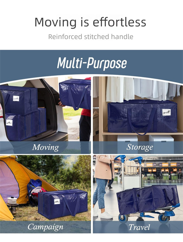 1 Pack Extra Heavy Duty Large Moving Bags with Strong Zipper & Comfortable Handles, Sturdy & Durable Clothes Storage Bags Totes Bins, Packing Moving Boxes for Clothes, Bedding, Dorm & Travel, Black