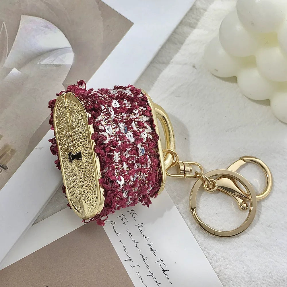 Black Sparkling Rhinestone Lock Keychain - 3D Mini Handbag Charm with Alloy & Canvas Detail, Perfect Gift for Her