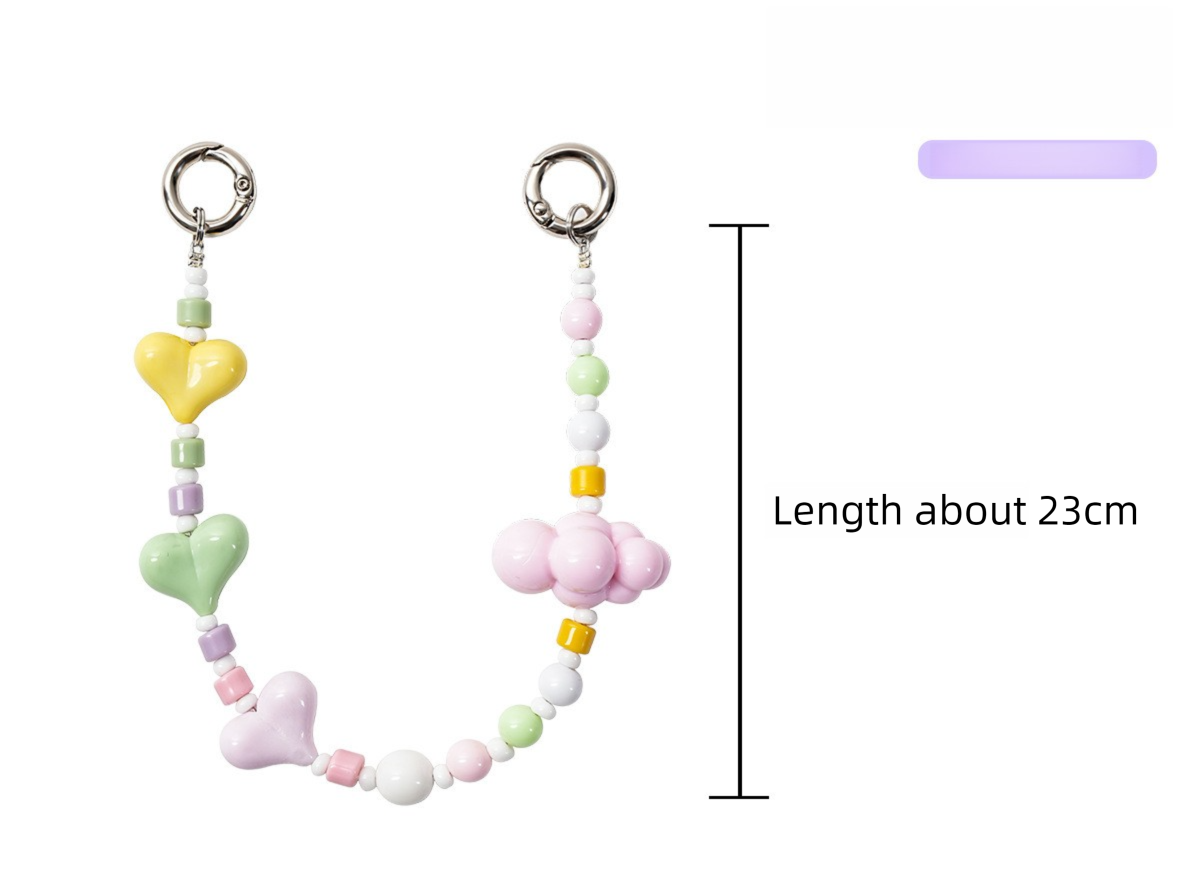 YKA-11 Trendy Double-Clasp Beaded Phone Wrist Strap - Colorful Acrylic & Metal Anti-Loss Lanyard with Spacer Gift