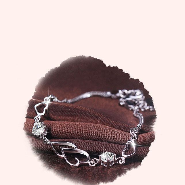 Heart-to-Heart Silver Plated Bracelet with Sparkling Rhinestones Elegant Romantic Jewelry for Women Includes Local Standard Gift Box for Special Occasions(3A Purple Diamond)