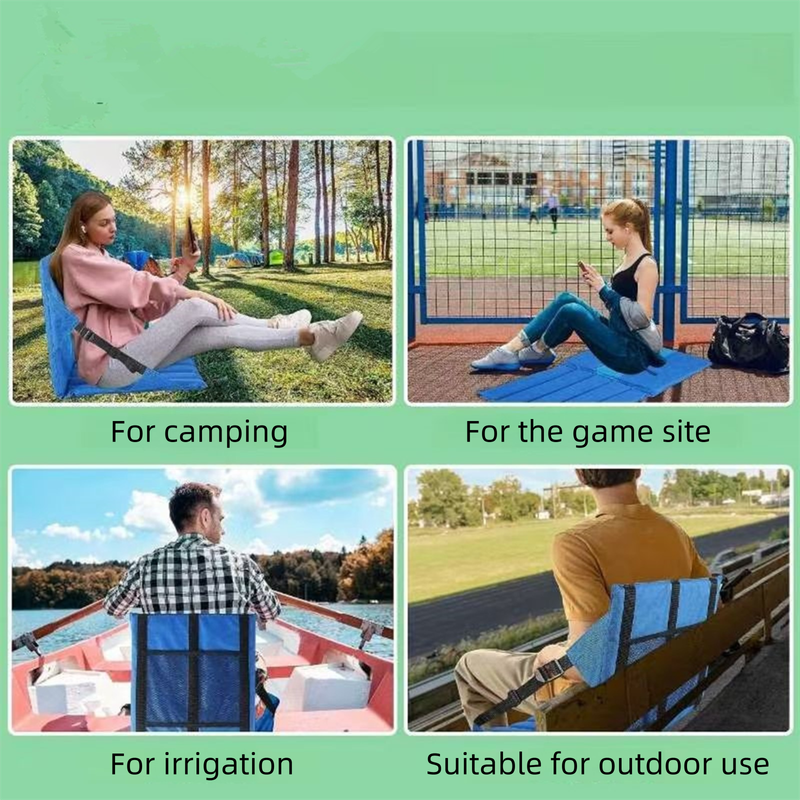 Black Foldable Stadium Seat Cushion with Backrest & Storage Pockets - Portable Roll-Up Outdoor Waterproof Oxford Cloth Bleacher Chair