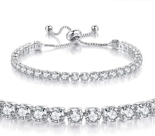 Silver High-Sparkle Cubic Zirconia Iced-Out Tennis Bracelet of Single Row & Double Row (5.7" to 11.3") - Minimalist Geometric Dainty Jewelry