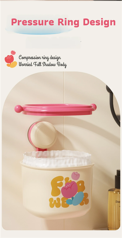 2-Pack Cream Red & Cream Powder Cute Suction Cup Wall-Mounted Trash Bin with Bag Press Ring and Wide Opening - Multifunctional Organizer & Waste Basket for Office Living Room And Bedroom