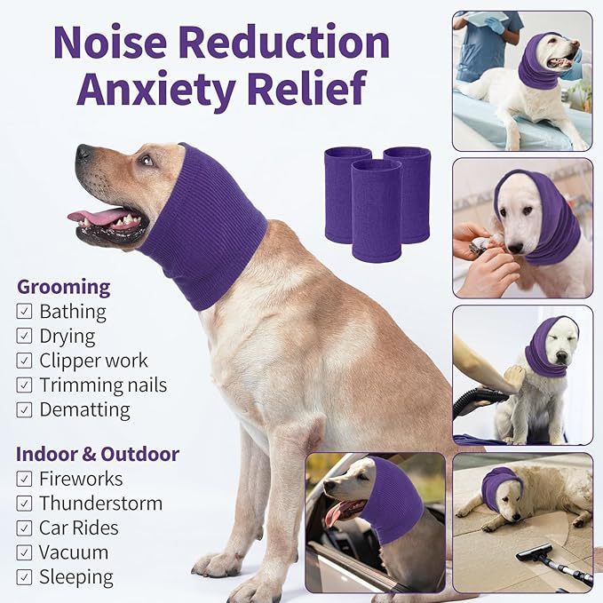 3-Pack Blue Instant Calming Dog Warm Hoods and Ear Covers (M Size) - Anxiety Relief Noise Reduction & Grooming Support, Breathable Full-Head Protection