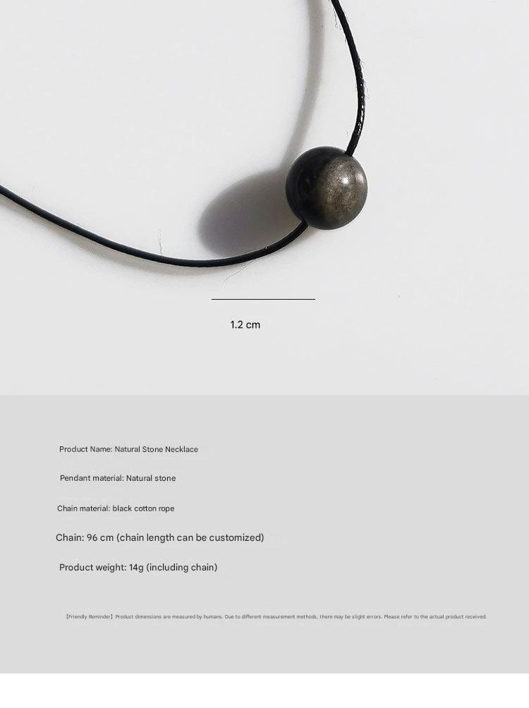 Vintage Geometric Natural Stone Bead Pendant Necklace Adjustable Black Rope Collarbone Chain Unisex Boho Jewelry Gift-Spotted Stone