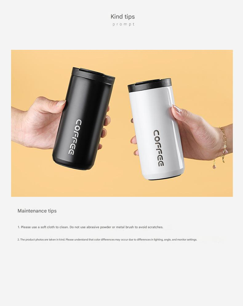 Black Stainless Steel Coffee Mug 500ml Vacuum Insulated Travel Cup 8 Hours Heat Retention Leak-Proof Lid 304 Food-Grade Steel Portable Office Car Tumbler Reusable Gift Cup