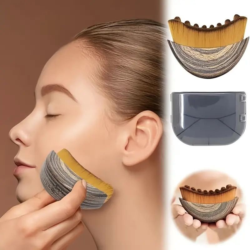 Zebra print Lymphatic Contour Face Brush - Curved Facial Eye Neck Massage Tool - Nylon Bristle Body Brush for Skin Tightening Circulation Detox - Plastic Handle Dry Brushing