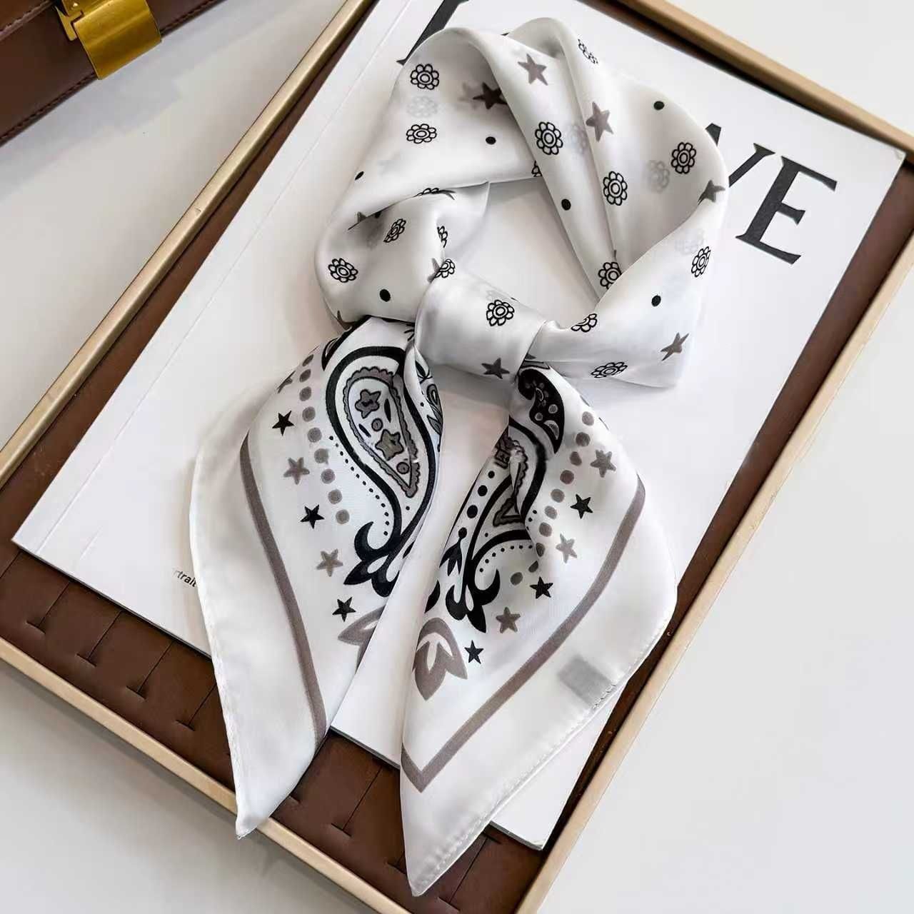 Black Women's 70cm Square Scarf - Bohemian Paisley & Vintage Print Collection - Lightweight Satin Feel, Versatile Neck Tie, Head Wrap, Bag Accent, Everyday Elegance, Gift Ready