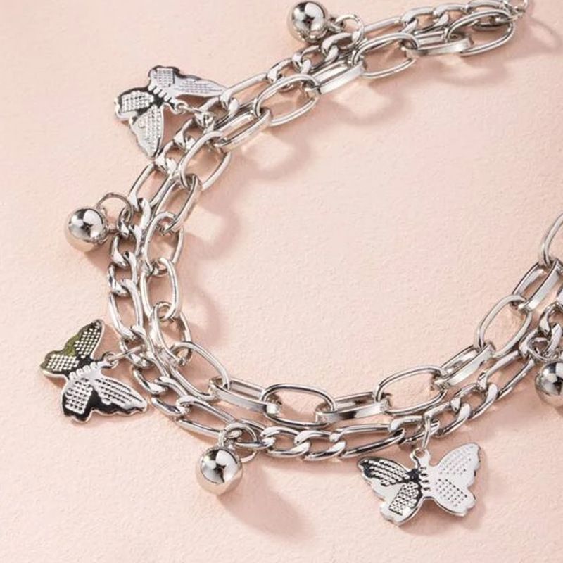 Aureate Butterfly Charm Layered Chain Bracelet - Gold and Silver Alloy Finish - Adjustable Double Strand Design, Lightweight Everyday Wear, Gift Ready,Gift Box Set