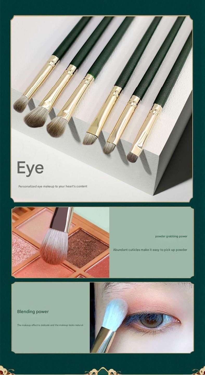 14-Piece Green Simple Packaging Synthetic Fibre Makeup Brush Set - Soft Bristles, Long Handles, Complete Face and Eye Kit, Beginner Friendly Beauty Tools for Foundation, Blush, and Eyeshadow Application