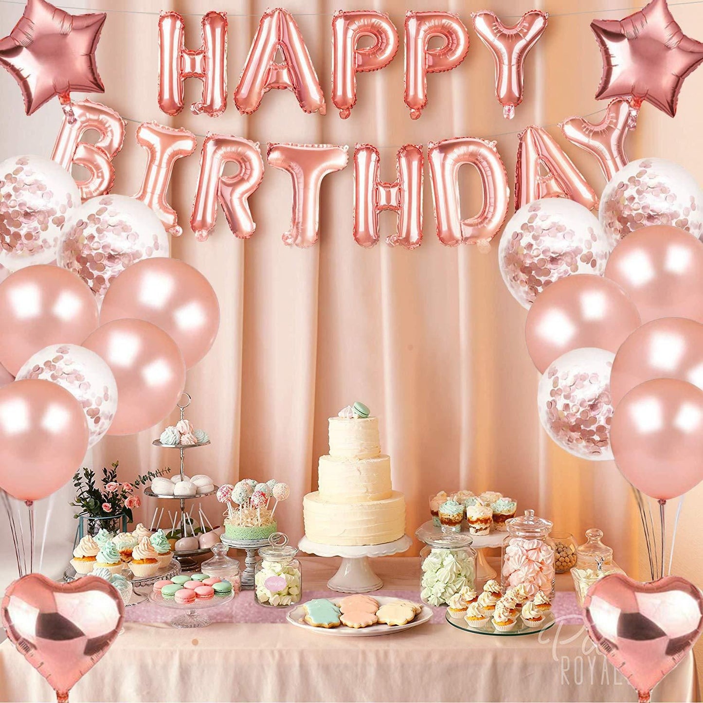 Rose Gold 21th Birthday Balloon Decoration Set - Foil Number Balloons, Happy Birthday Letter Banner, Tassel Curtain, Confetti Balloons, Latex Balloons & Tape - Complete Party Decor Kit for 18th, 21st, 30th Birthdays