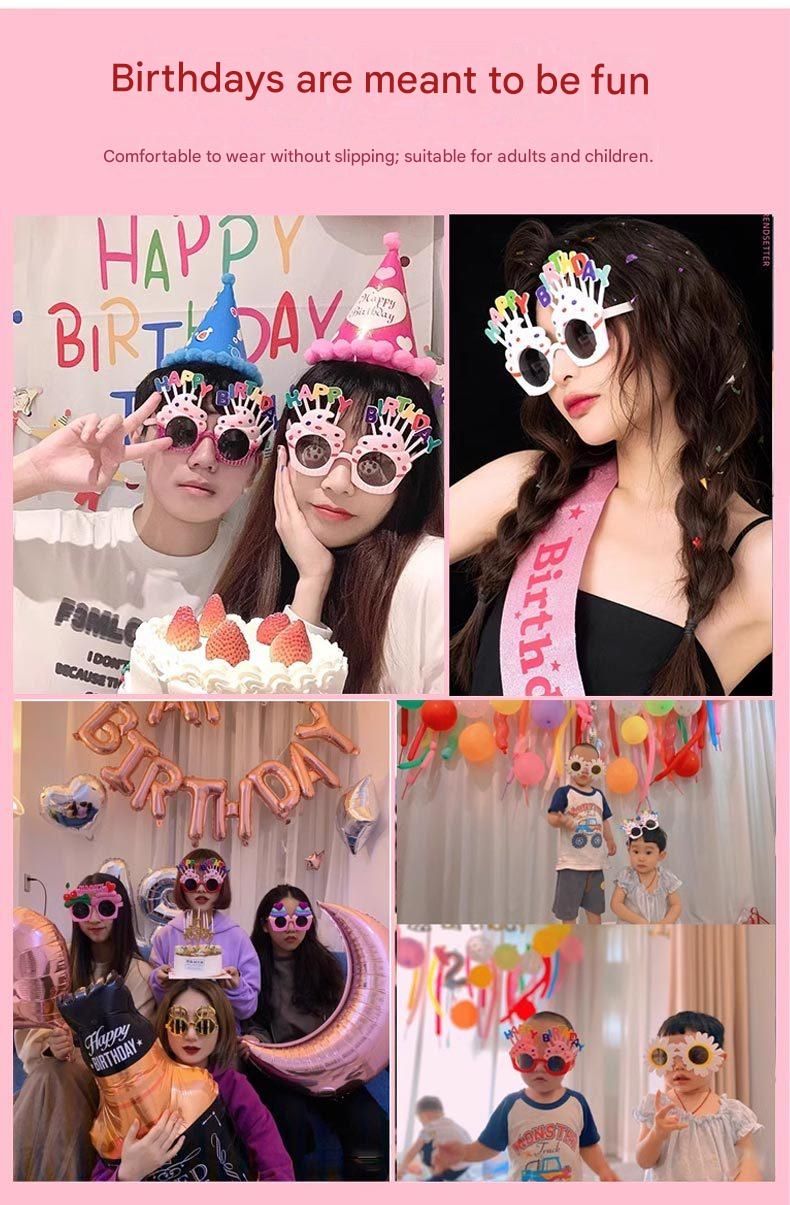 Pink Novelty Birthday Glasses - Fun Cake Design Party Props - Durable Plastic, Comfortable Fit, Unisex - Perfect for Kids and Adults Birthday Celebrations and Photo Booths
