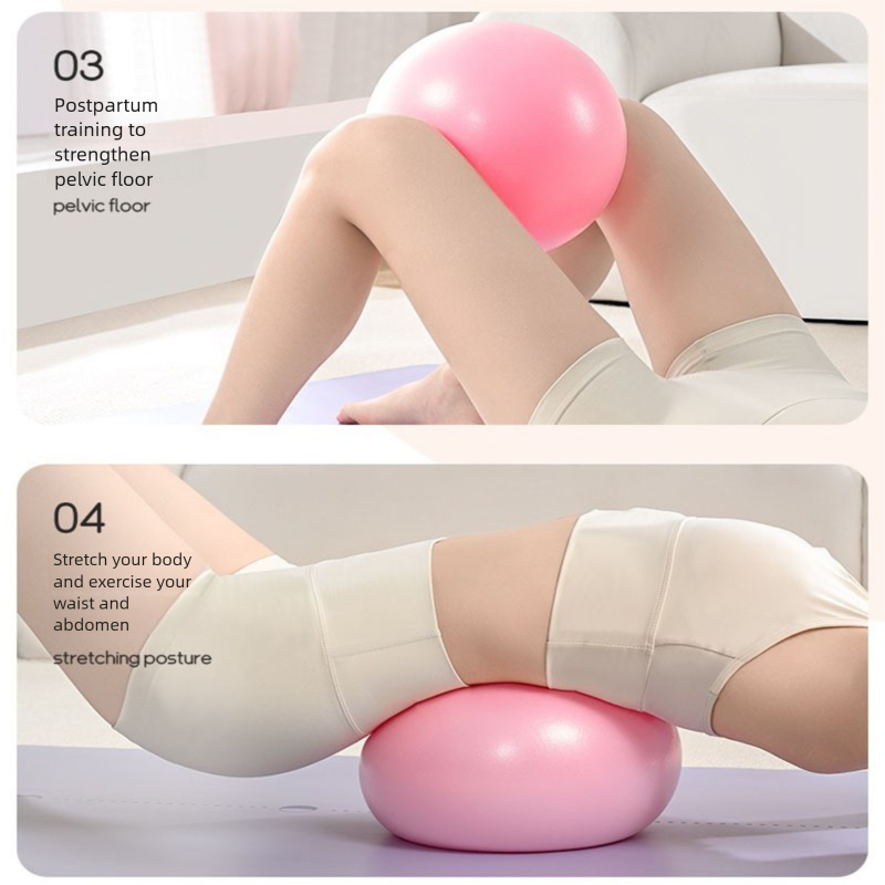 Pink Anti-Burst Yoga Exercise Ball with Manual Hand Pump - 25cm Thickened Stability Ball for Pilates Core Training Fitness