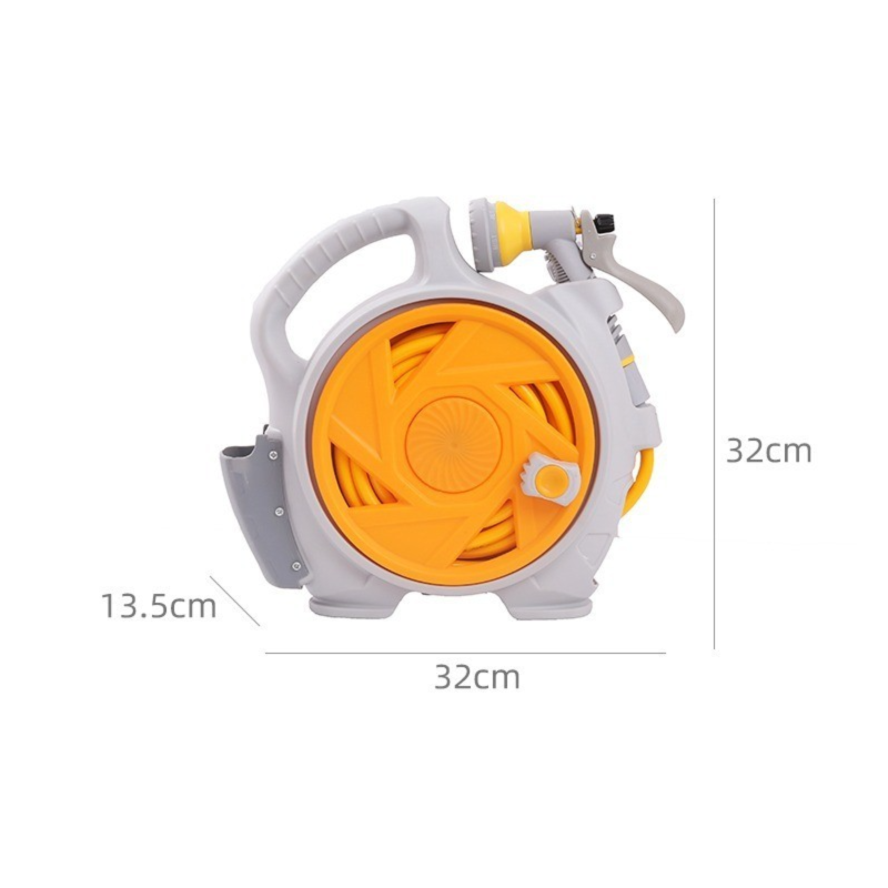 Green Portable Hose Reel Cart with 14m Hose 7-Pattern Spray Gun Garden Watering System