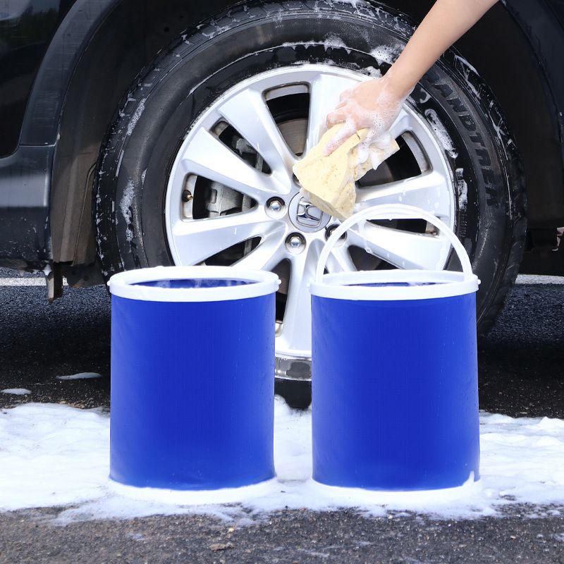13L Foldable Oxford Fabric Car Wash Bucket with EVA Waterproof Lining & Zipper Carry Bag - Self Standing Structure, Portable Water Container for Car Cleaning and Outdoor Travel