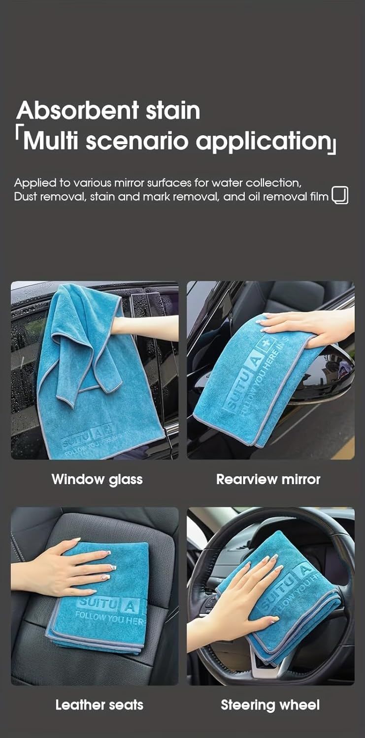 Blue Microfiber Car Cleaning Towel (43 x 43 CM) and 20L Foldable Self Standing Water Bucket (Include Zipper Bag) Combo Set - Super Absorbent and Scratch Free for Car Detailing Drying and Home Cleaning