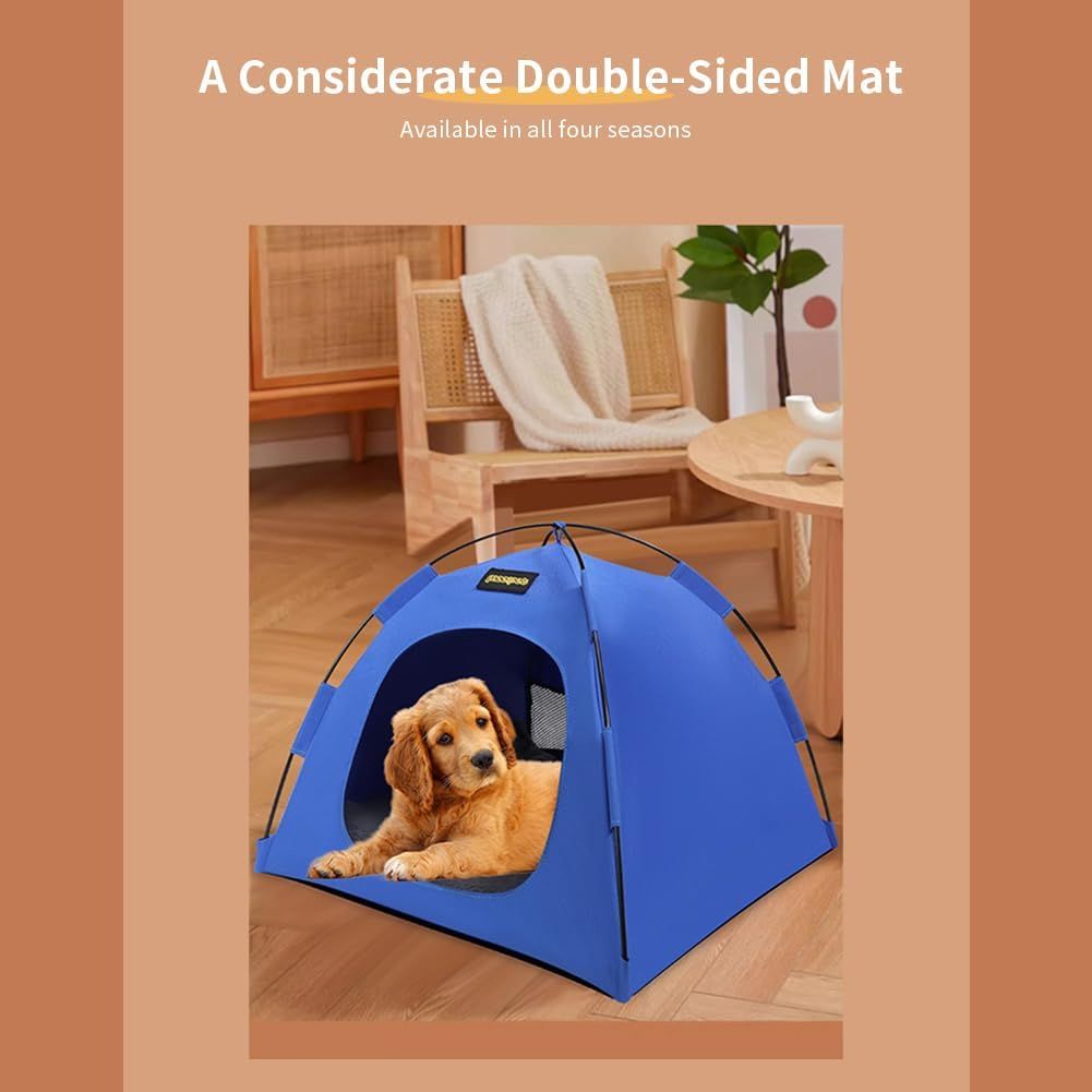 Green All-Weather Portable Pet Tent with Dual-Sided Cushion & Insect-Proof Mesh – M Size 50 x 50 x 45 cm, Waterproof & Sun-Proof Outdoor Four Corner Dome Kennel for Dogs & Cats Travel Camping