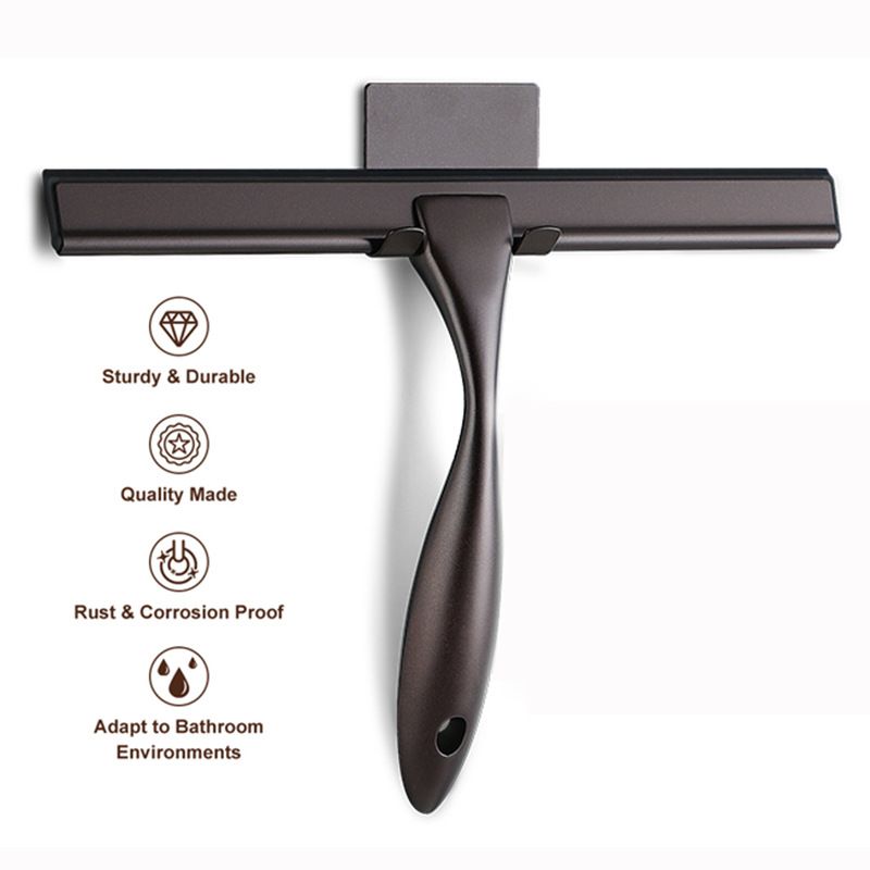 Silver Stainless Steel Glass Squeegee for Car Windshield & Countertop - 10 inch Hydrophobic Window Cleaner and Squeegee Blade with Adhesive Holder Hook & 4 Replacement Silicone Blades