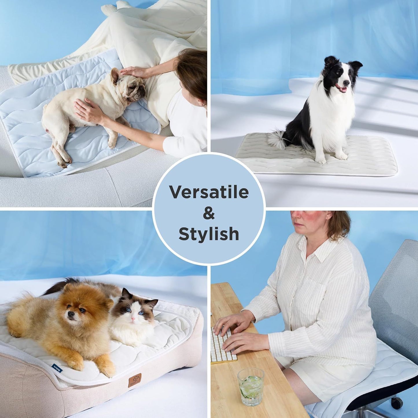122 x 71 CM Blue Premium Wave Quiltied Pet Cooling Mat - Washable Self-Cooling Blanket with Anti-Stick Hair Surface & Non-Slip Base for Cats Dogs and Human Versatile Use