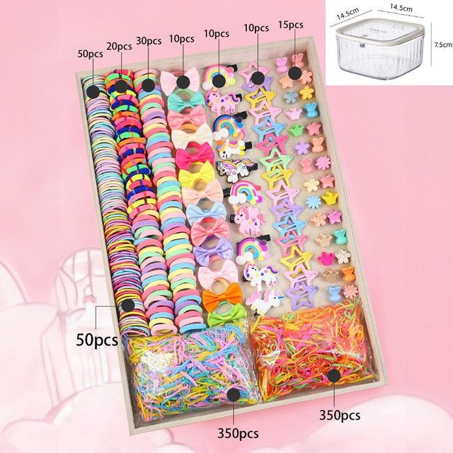 875-Piece Cute Hair Accessories Gift Set with Elastic Rubber Bands & Hair Clips Organizer Box - Perfect Gift for Girls