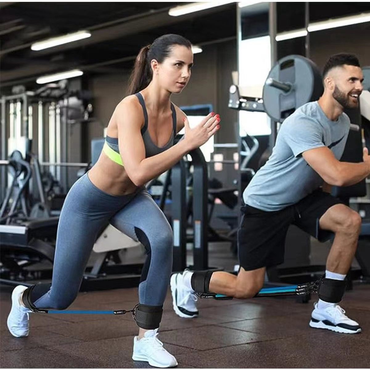 Black 120LBS Total Ankle Resistance Bands Training Set with Cuffs and Carry Bag - Adjustable Leg and Glute Workout Trainer for Yoga Fitness Speed Agility Strength Training 9 Piece Kit