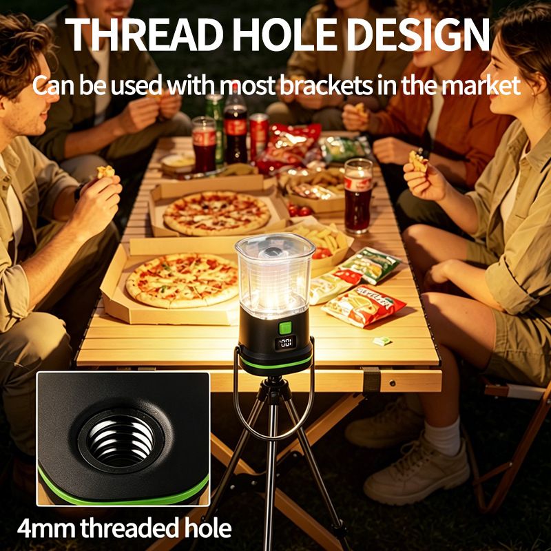LY27 Black and Green Compact LED Camping Lantern with Spotlight and Ambient Light, USB-C Rechargeable Outdoor Emergency Tent Light - Digital Battery Display, 7 Lighting Modes, 100m Beam Range & Hanging Hook
