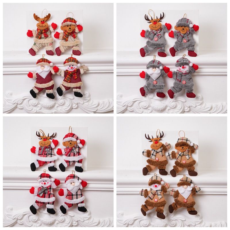 4-Piece Christmas Hanging Plush Ornaments Set - Grey Santa Claus, Snowman, Reindeer & Bear Tree Decor, Christmas in July, Winter Christmas, Yulefest, Secret Santa Gift