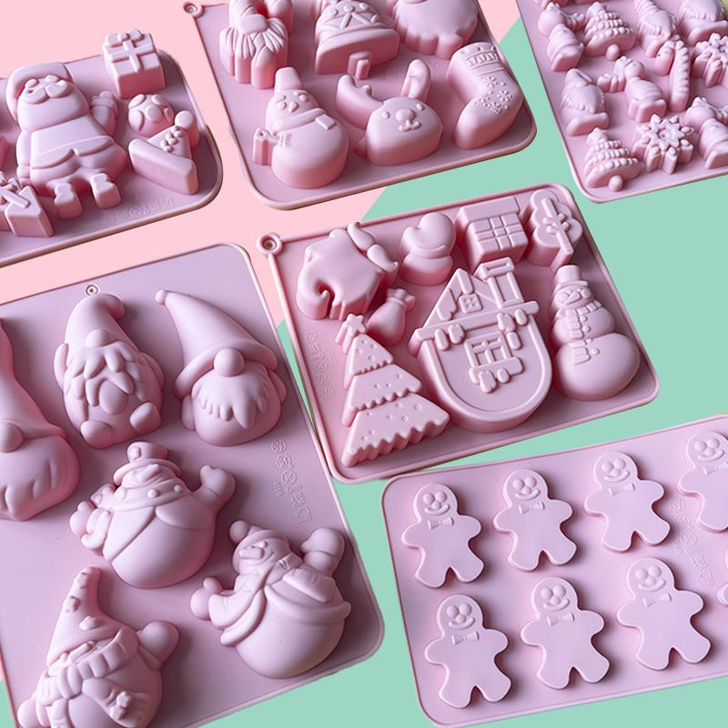 3-Piece Christmas Non-Stick Silicone Baking Mould Set of Santa, Reindeer, Gingerbread Man & Bell Shapes for Chocolate, Candy, and Mousse Dessert - Easy to Release and Clean, Ideal Making Tools for Christmas in July, Winter Christmas & Secret Santa Gift