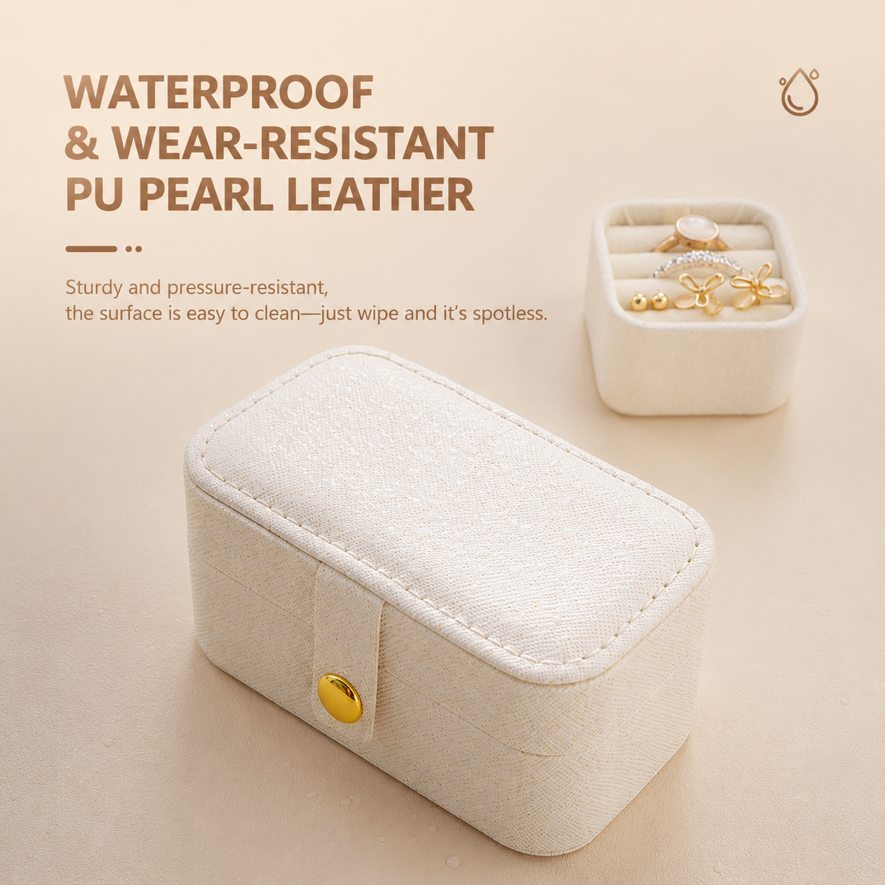 White Waterproof PU Leather Jewelry Travel Case, Portable Mini Jewelry Organizer Box for Rings Earrings Necklaces