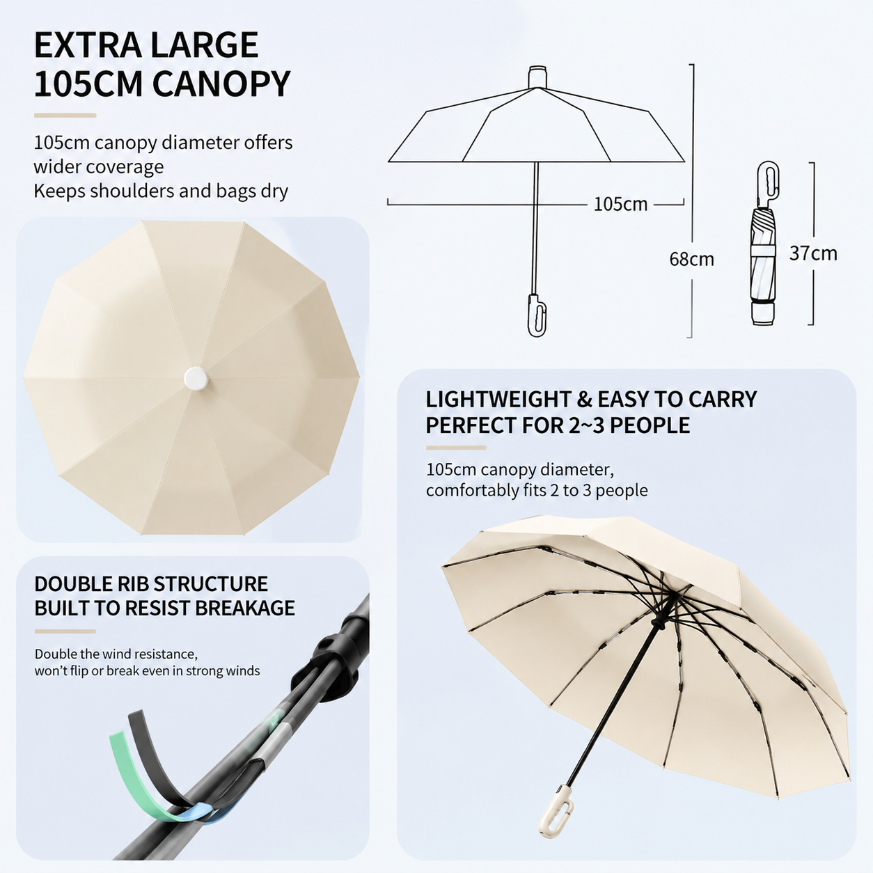 Skin Red Foldable Automatic Open Umbrella with Retractable Waterproof Sleeve, Clip Handle and Winproof Dual Rib - Lightweight Rain Sun Umbrella, Large Diameter 105cm, Compact 37cm Storage, Flower Pattern Appears When Wet