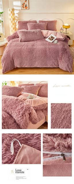 Dusty Rose Luxury Thick Plush 4 Piece Bedding Set for 1.5m & 1.8m Beds – Winter Ultra Soft Warm Bedding with Double-Sided Faux Mink Fur & Crystal Velvet, includes 200 x 230CM Quilt Cover, 230 X 250cm Flat Sheet and 2PCS 48 × 74CM Pillowcases