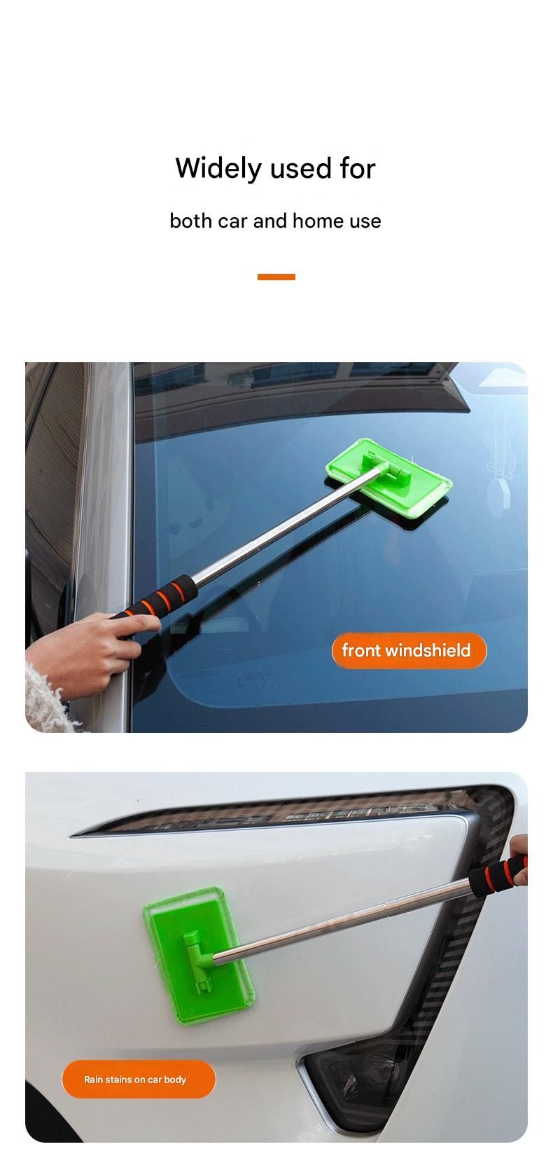 Green Telescopic Car Windshield Cleaning Brush with 3 Replacement Microfiber- Aluminium Alloy Extendable Handle, 180° Rotatable Microfibre Head, Anti-Fog & Streak-Free Glass Wiper for Car & Home Use, Soft Grip Foam Handle