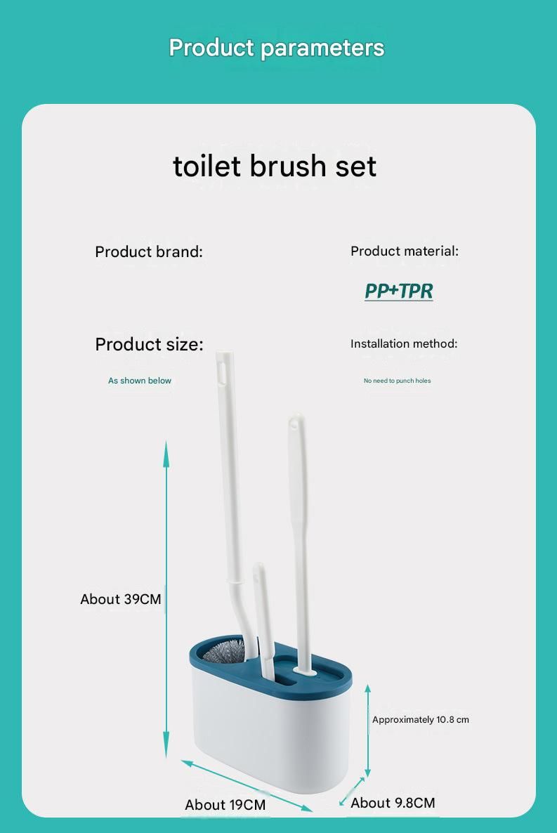Blue Toilet Brush Set with Holder - 3-in-1 Wall Mounted Bathroom Cleaning Kit, TPR Soft Bristle & 360° Globe Brush, No-Drill Adhesive Base, Space Saving Design for Home, Apartment, Rental