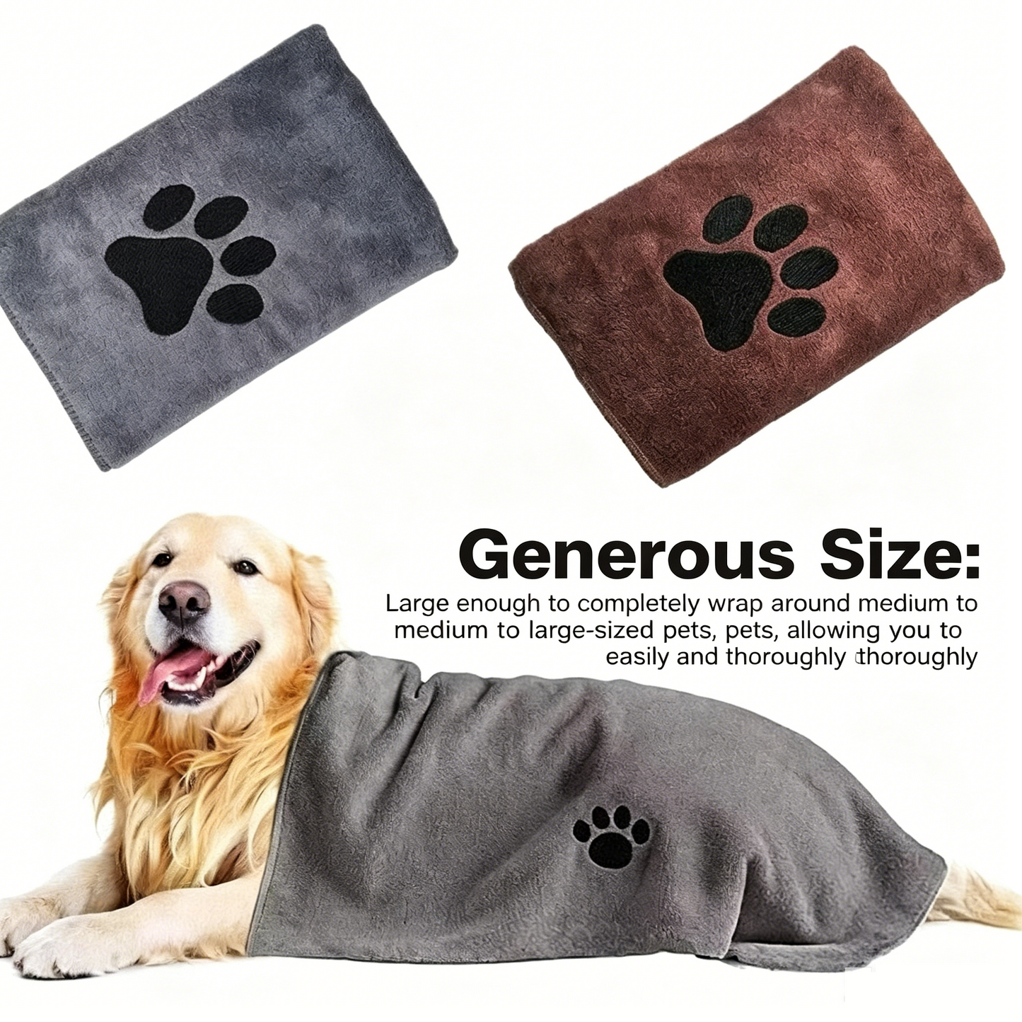 Blue 40*80cm Pet Drying absorbent Towel for Dogs and Cats - Quick Dry Super Absorbent Microfiber Bath Towel with Paw Print Design - Large Size Grooming Towel for Pets