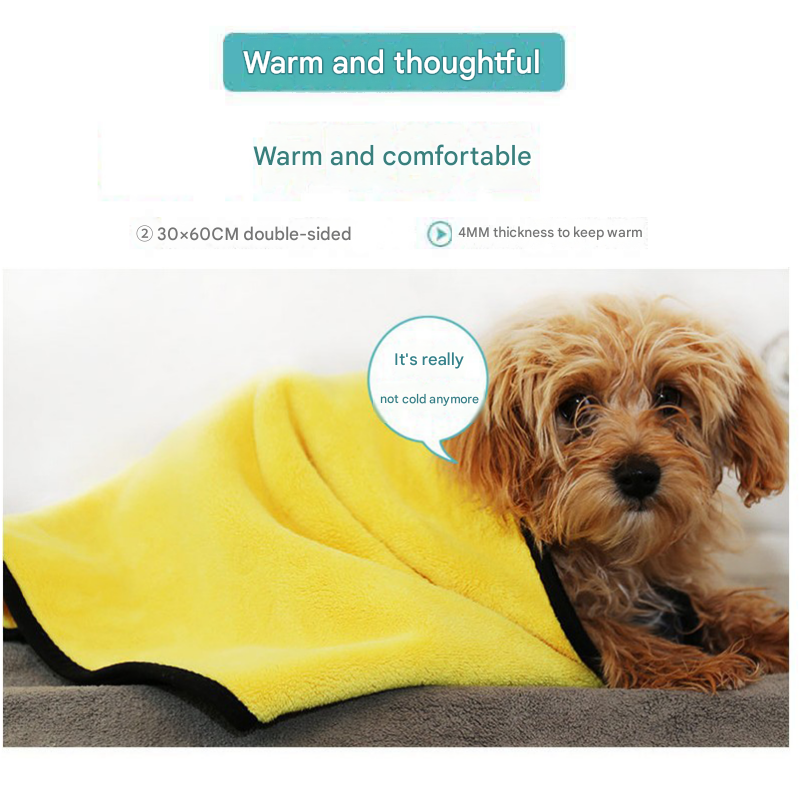 Yellow and Grey 30*30cm Pet Paw-Wiping Towel- Thickened Coral Fleece Super Absorbent Quick Dry Bath Towel for Dogs and Cats, Non Shedding Grooming Wrap